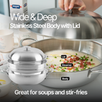 Nồi lòng sâu Chefwin Party Wok 32cm Inox 316 đúc liền 5 lớp