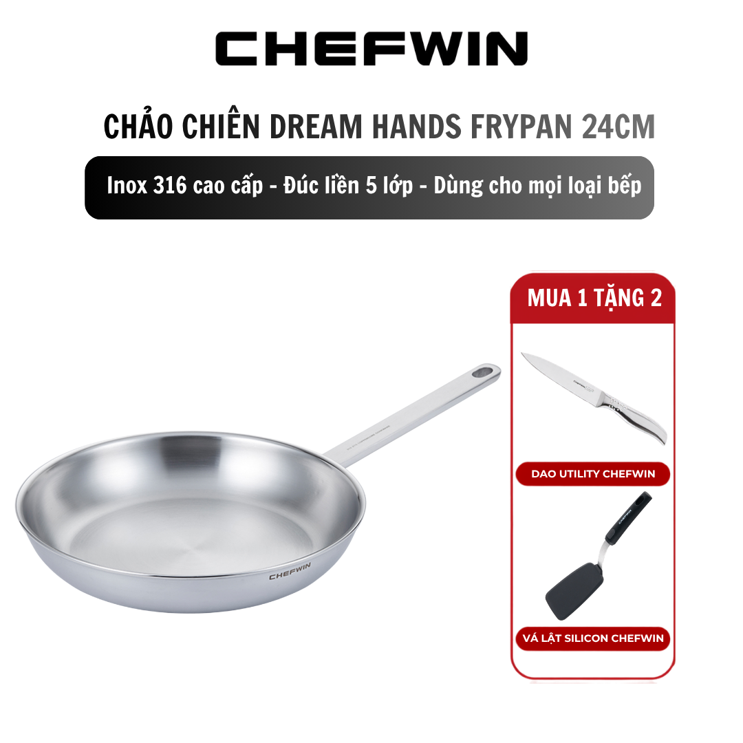 Chảo chiên Chefwin Frypan 24cm Inox 316 cao cấp
