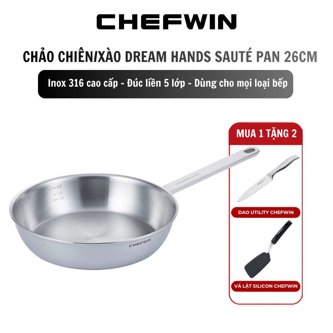 Chảo chiên/xào Chefwin Sauté Pan 26cm đúc liền 5 lớp chống lồi đáy