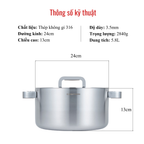 Nồi Inox 316 Cao Cấp Chefwin 24cm (5.8l) Đúc Nguyên Khối 5 Lớp An Toàn