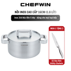 Nồi Inox 316 Cao Cấp 16cm (1.8l) Đúc Liền 5 Lớp Chống Lồi Đáy