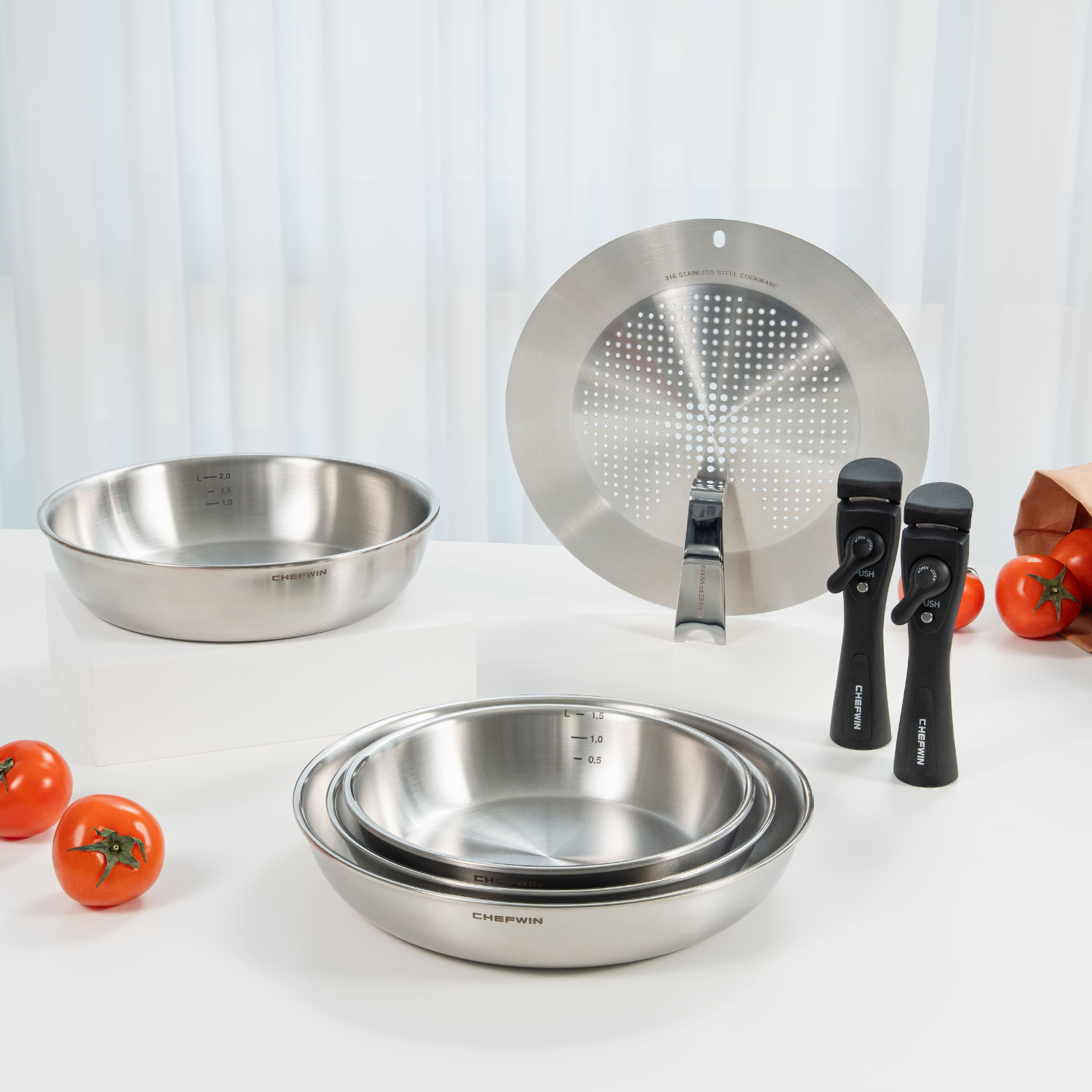 Set 4 Chảo chiên/xào tay cầm rời Dream Hands và Nắp đậy đa năng Inox 316 cao cấp