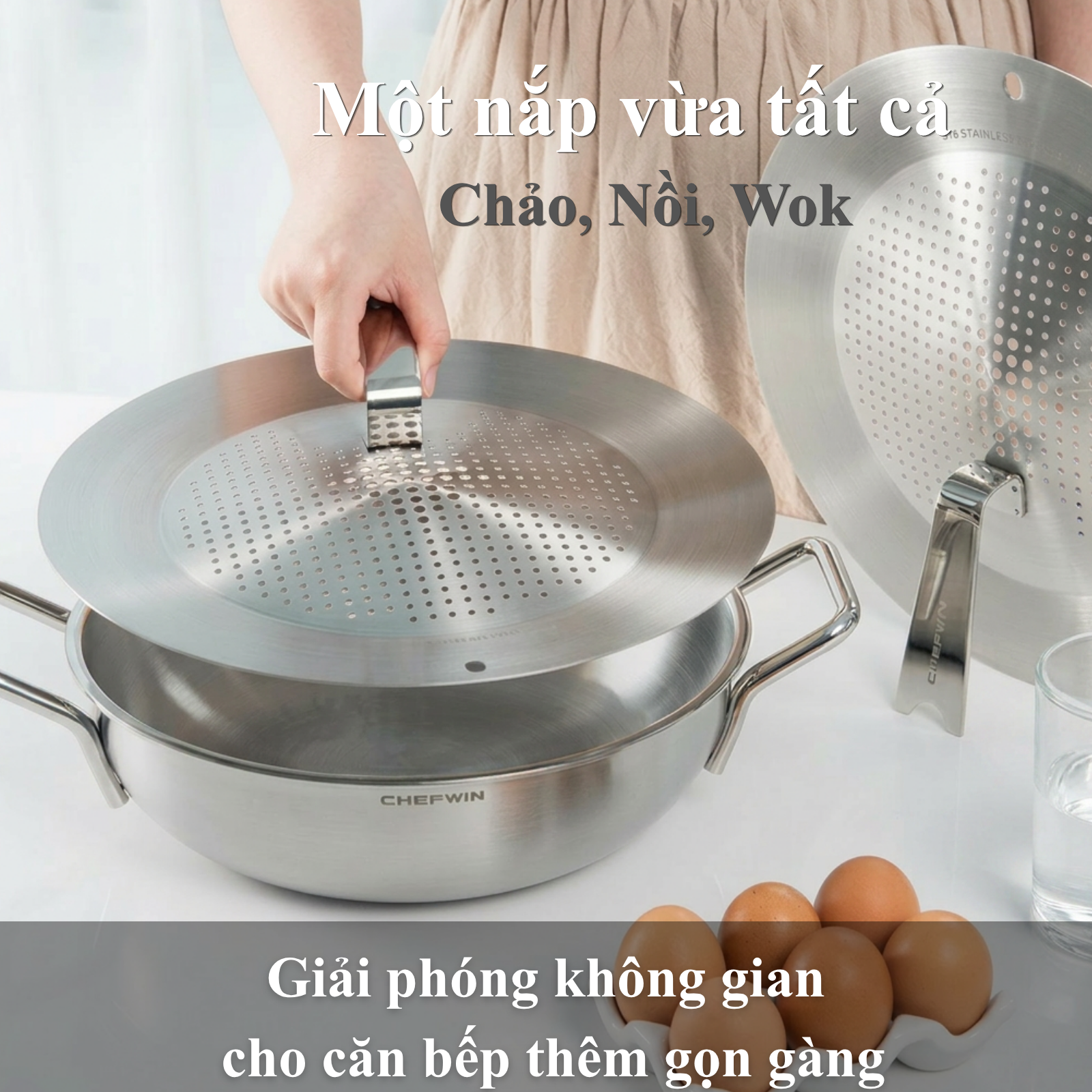 Nắp đậy đa năng Chefwin Multi Cover đậy vừa nhiều size chảo tiện dụng