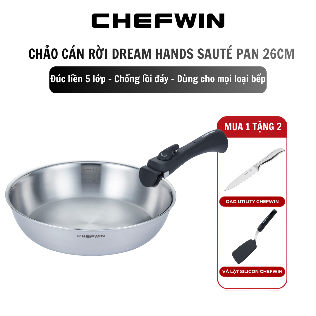 Chảo Chiên/Xào Cán Rời Chefwin Dreamhand Sauté Pan 26cm Inox 316 Cao Cấp