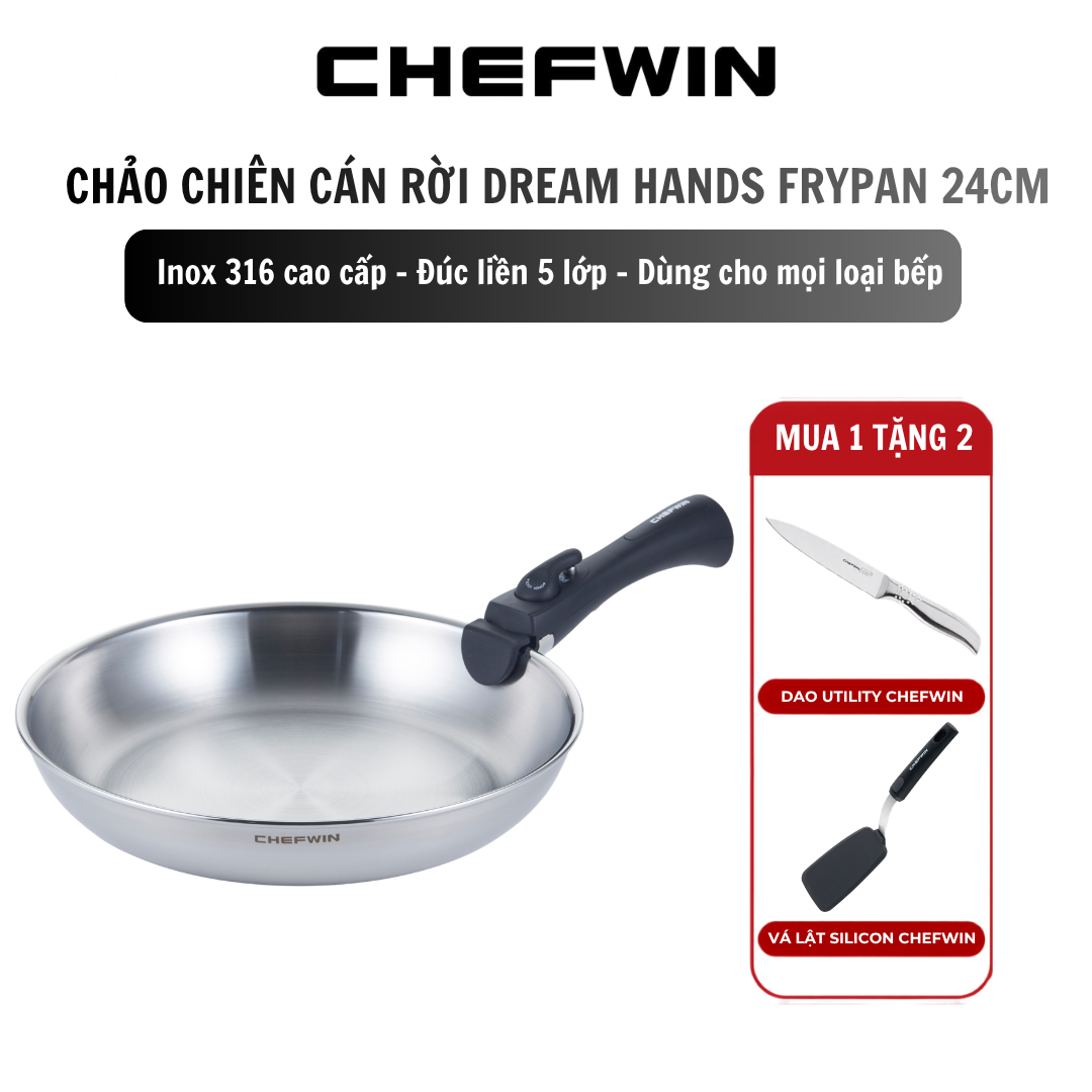 Chảo chiên tay cầm rời Dream Hands Frypan 24cm inox 316 cao cấp