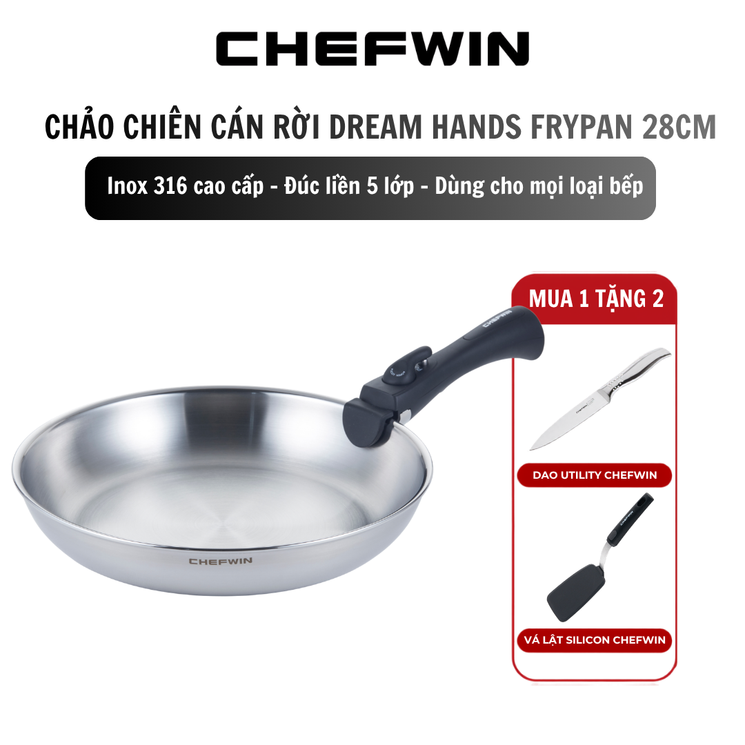 Chảo chiên tay cầm rời Dream Hands Frypan 28cm Inox 316 size lớn cho gia đình