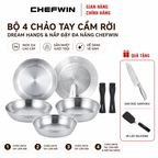 Set 4 Chảo chiên/xào tay cầm rời Dream Hands và Nắp đậy đa năng Inox 316 cao cấp