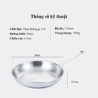 Chảo chiên Chefwin 24cm Inox 316 cao cấp