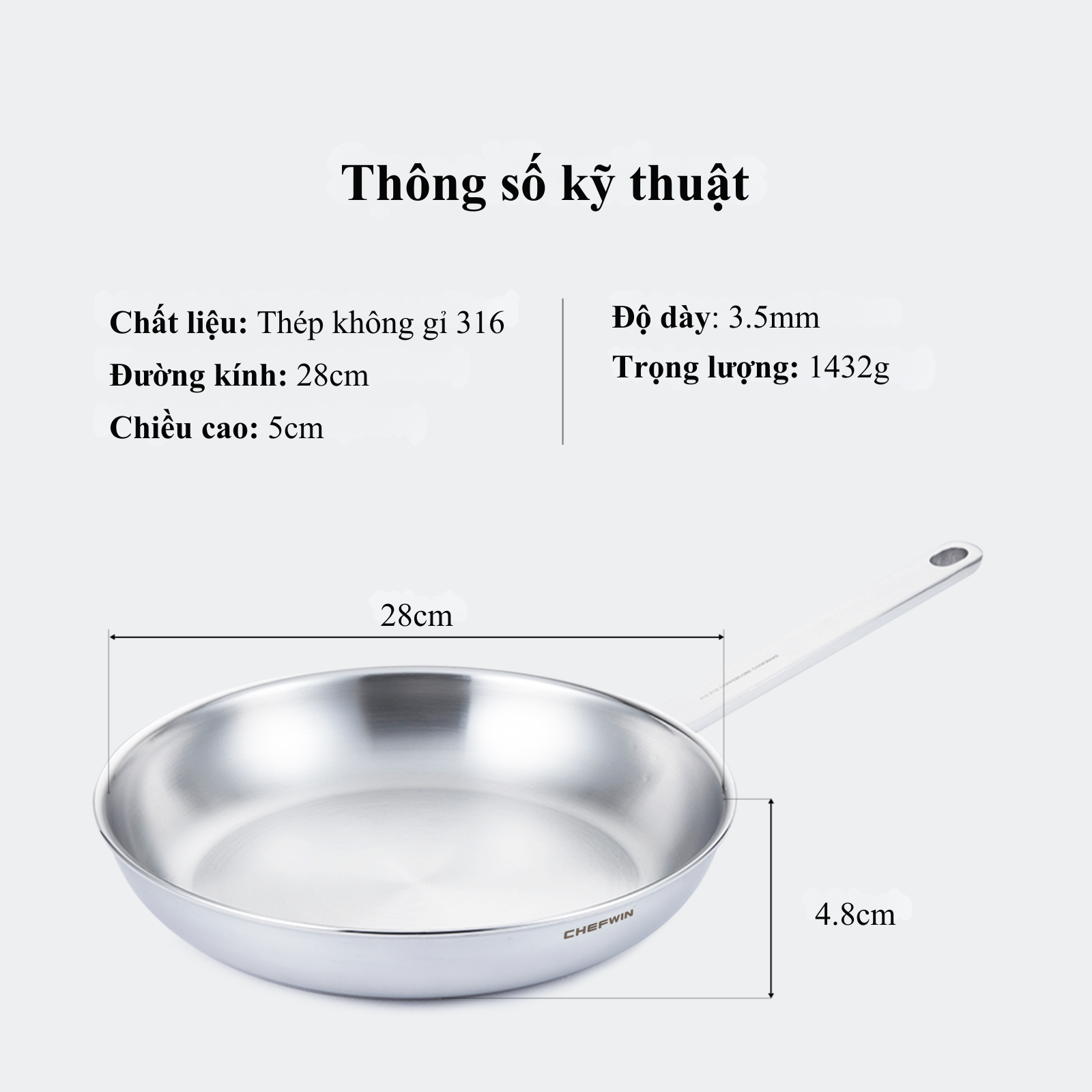 Bộ nồi chảo 3 món inox 316 Chefwin - Đúc liền 5 lớp