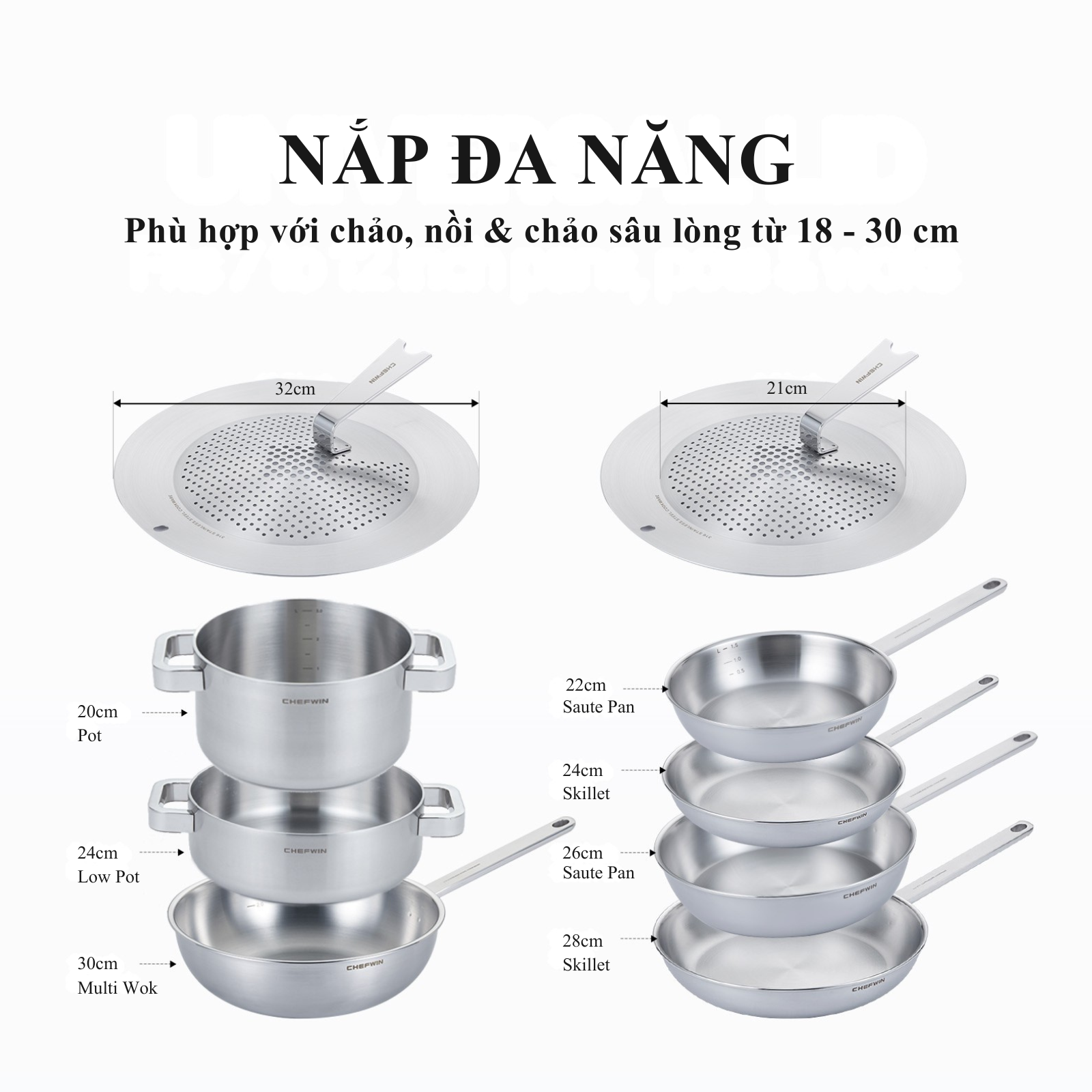 Nắp Đậy Chảo Đa năng Chefwin Multi Cover