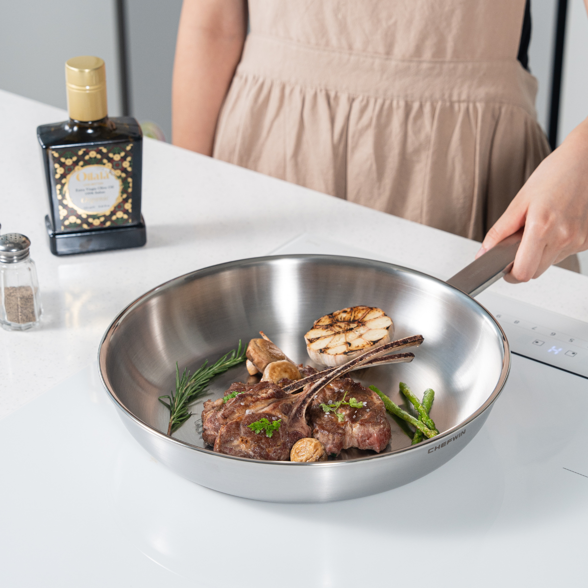 Bộ nồi chảo 3 món inox 316 Chefwin - Đúc liền 5 lớp