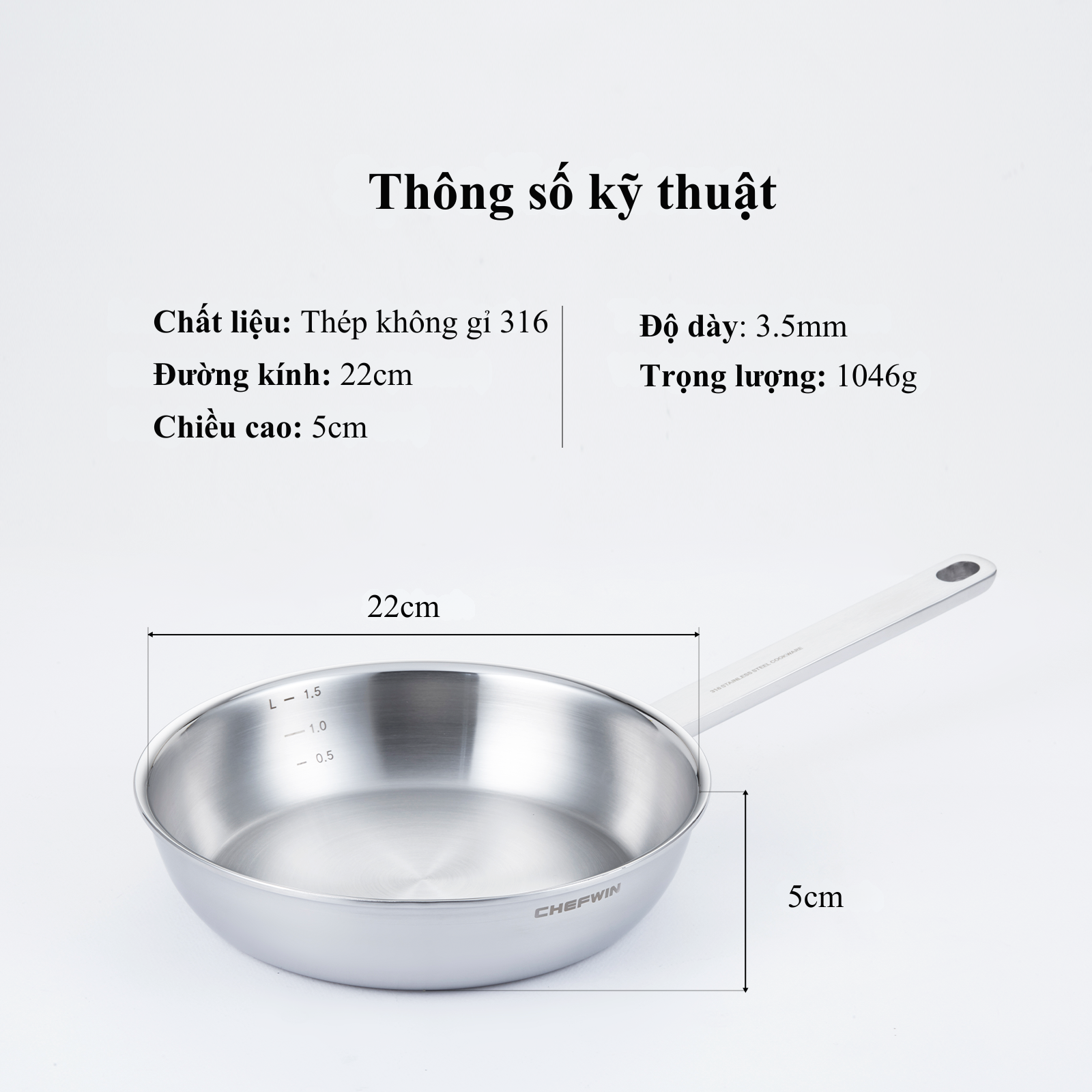Chảo Xào Inox 316 Sauté Pan 22cm