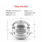 Nồi lòng sâu Chefwin Party Wok 32cm Inox 316 đúc liền 5 lớp
