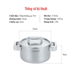 Nồi Inox 316 Cao Cấp 16cm (1.8l) Đúc Liền 5 Lớp Chống Lồi Đáy