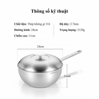Bộ nồi chảo inox 316 Chefwin - Đúc liền 5 lớp