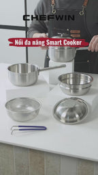 Nồi Inox Đa Năng Smart Cooker 18cm - Inox 316 Đúc Liền 5 Lớp Dùng Cho Mọi Loại Bếp