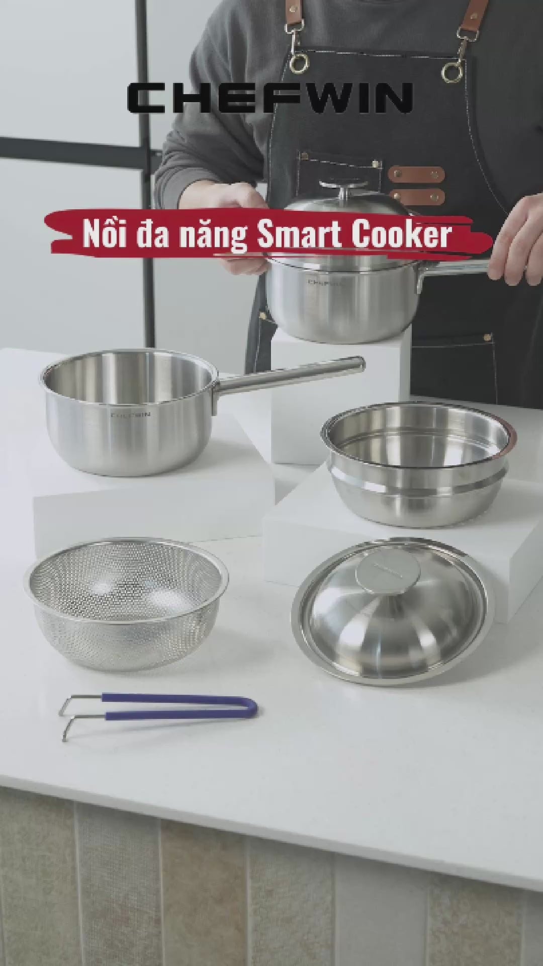 Nồi Inox Đa Năng Smart Cooker 18cm - Inox 316 Đúc Liền 5 Lớp Dùng Cho Mọi Loại Bếp