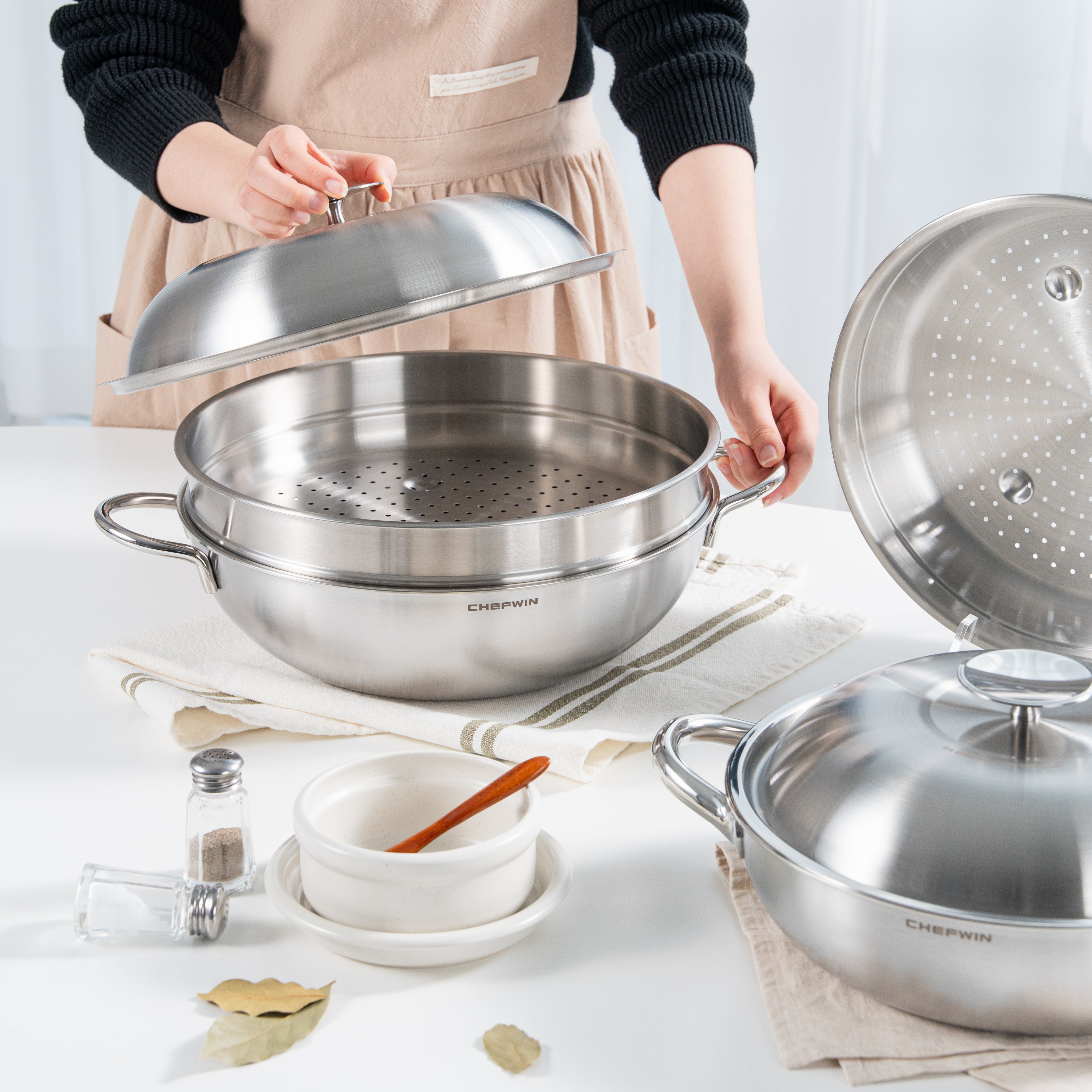 Nồi lòng sâu Chefwin Party Wok 32cm Inox 316 đúc liền 5 lớp